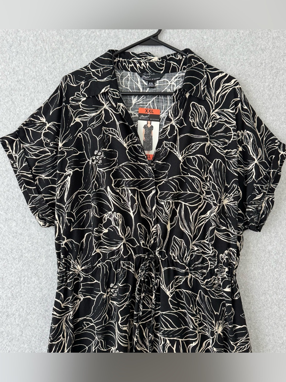 Badgley Mischka Jewel Womens Midi Dress XXL Black White Floral Short Sleeve READ - Picture 3 of 16
